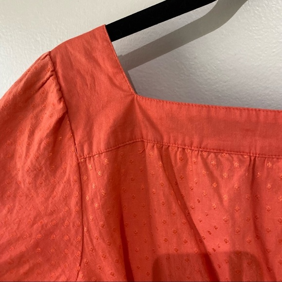 Orange Square Neck Pockets Cute Shirt Tie Back - Picture 8 of 8